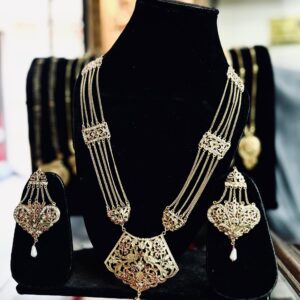 Beautiful Rajwadi Antique Long Necklace with Earrings Jewellery
