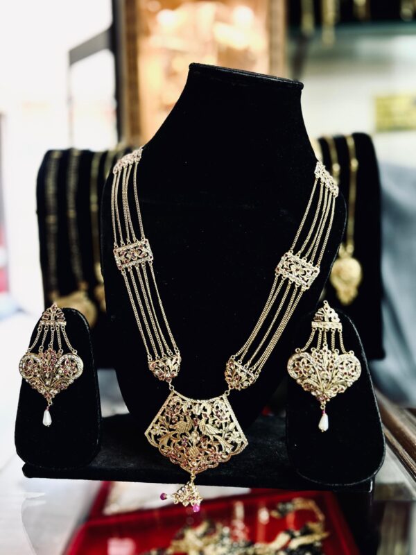 Beautiful Rajwadi Antique Long Necklace with Earrings Jewellery